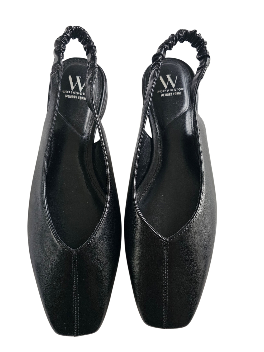 NWOT Worthington Black Ruched Slingback Square-Toe Flats With Memory Foam